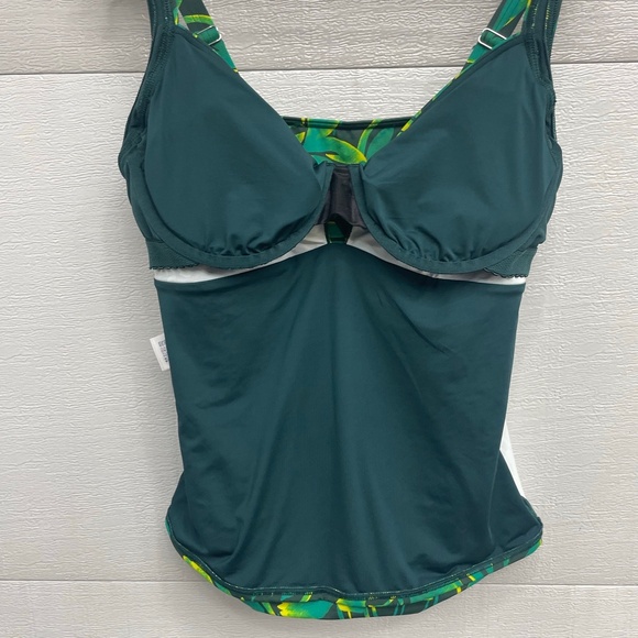 NWT Lands End Swim Top‎ Green Tropical Floral Tankini Swimsuit 12D Underwire - Picture 10 of 12